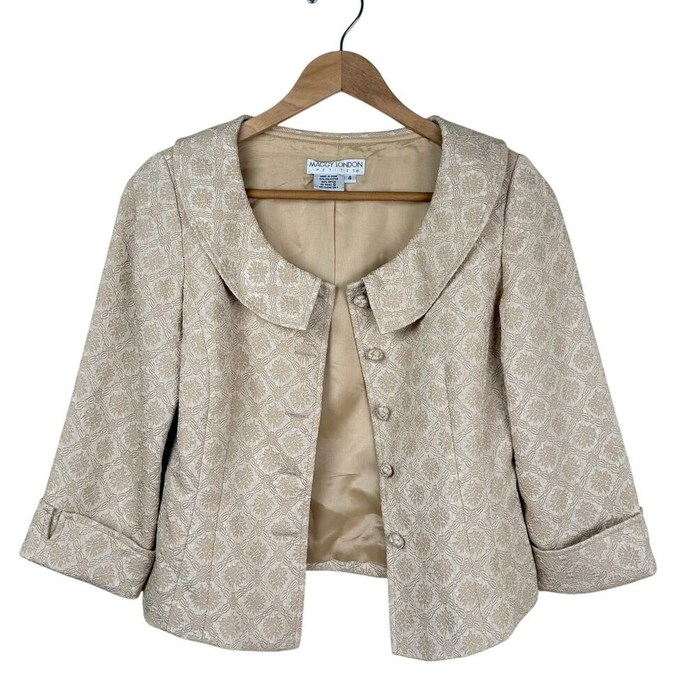Vintage Maggy London Jacquard Cropped Jacket Petite 4P 90s Y2K Retro Romantic